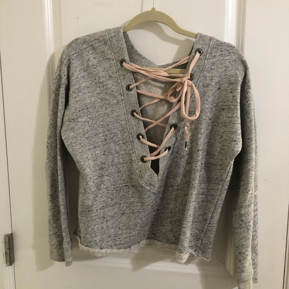 Abercrombie and Fitch cropped Lace up crew neck